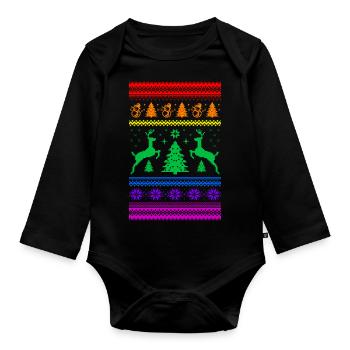 Pull de Noël laid arc-en-ciel - Body Bébé bio manches longues - noir - Devant