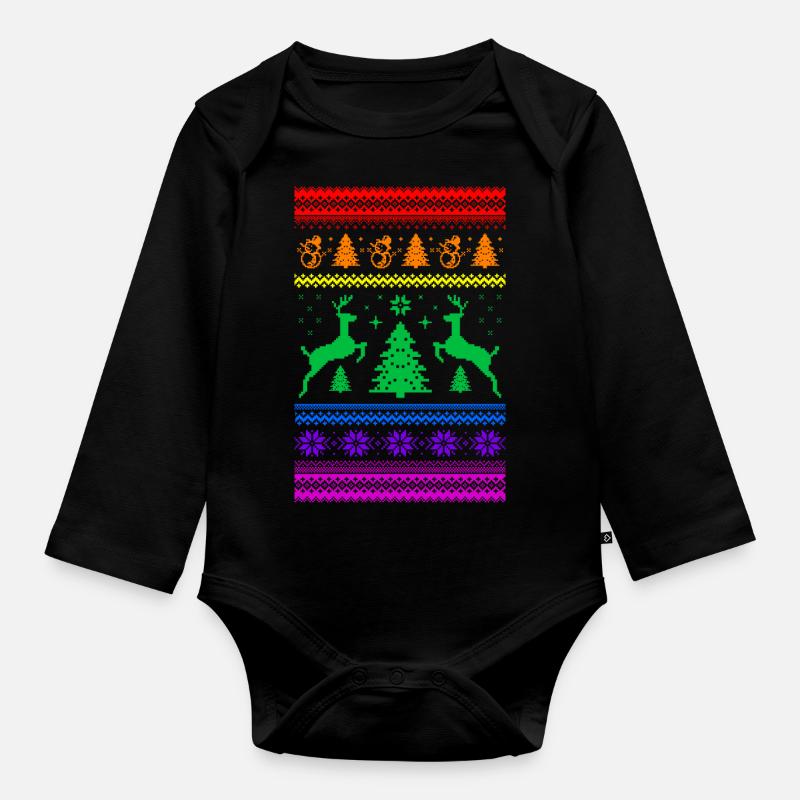 Hässlicher Weihnachtspullover Regenbogen - Baby Bio-Langarm-Body - Schwarz