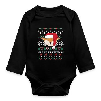 Joyeux Noël shiba inu rouge - Body Bébé bio manches longues - noir - Devant