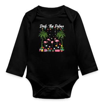 Weihnachtsdeck Die Palmen rosa Flamingos Urlaub - Baby Bio-Langarm-Body - Schwarz - Vorne