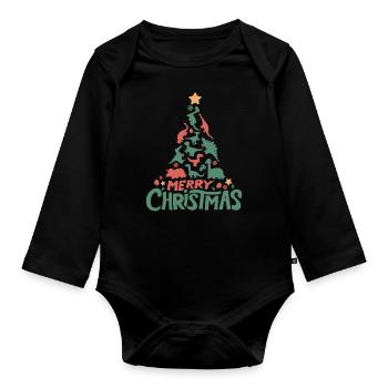 Dinosaure sapin Noël - Body Bébé bio manches longues - noir - Devant
