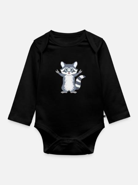 Waschbär Rock Musik - Baby Bio-Langarm-Body - Schwarz