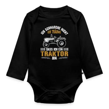 Ich schnarche nicht Traktor Trecker lustig Spruch - Baby Bio-Langarm-Body - Schwarz - Vorne
