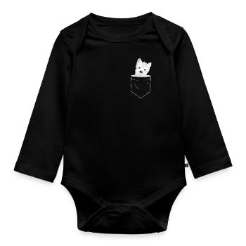 Westie chest pocket white highland terrier gift - Organic Longsleeve Baby Bodysuit - black - Front