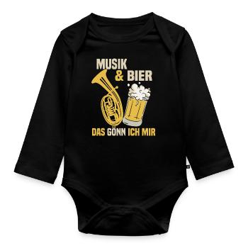 Tenor horn clothing for musicians - Organic Longsleeve Baby Bodysuit - black - Front