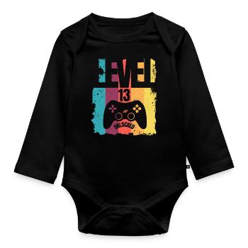 Cadeau d'anniversaire débloqué niveau 13 pour les enfants - Body Bébé bio manches longues - noir - Devant