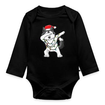 Dabbing Dog Husky Santa Christmas Tree Christmas Xm - Organic Longsleeve Baby Bodysuit - black - Front