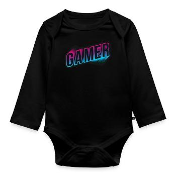 Gamer Neon 3D - Baby Bio-Langarm-Body - Schwarz - Vorne