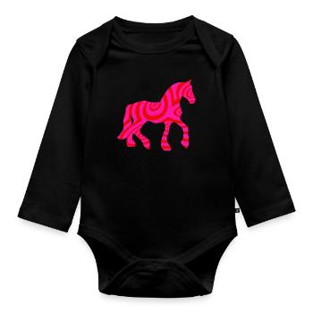 Horse Horses Riding Equestrian Pony Western Shirt - Organic Longsleeve Baby Bodysuit - black - Front