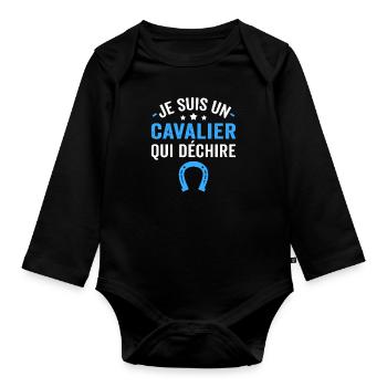 je suis un cavalier qui déchire - Body Bébé bio manches longues - noir - Devant