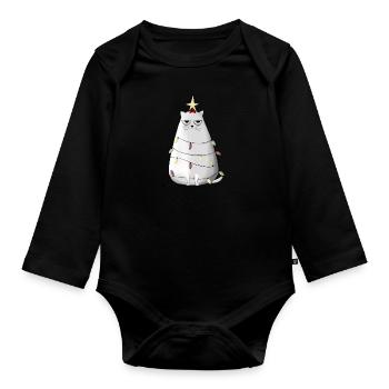 Grumpy christmas cat - Organic Longsleeve Baby Bodysuit - black - Front