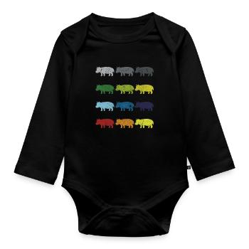 Néon Pop Art Rétro Hippopotame Cadeau - Body Bébé bio manches longues - noir - Devant