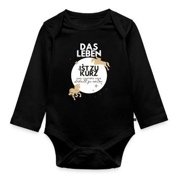 PFERD PFERDE Pferdefan das Leben ist zu kurz ... - Baby Bio-Langarm-Body - Schwarz - Vorne