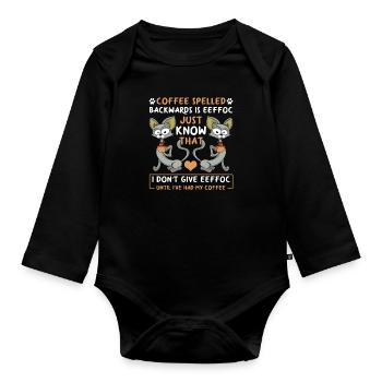Café cadeau amoureux des chats épelé à l'envers est EEFFOC - Body Bébé bio manches longues - noir - Devant