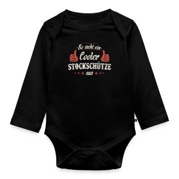 Stockschießen Eisstockschießen Eisstock Spruch - Baby Bio-Langarm-Body - Schwarz - Vorne