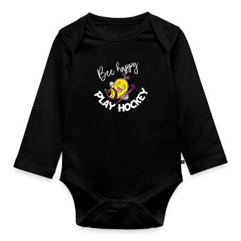 Bee Happy Play Hockey Feldhockey Geschenk - Baby Bio-Langarm-Body - Schwarz - Vorne