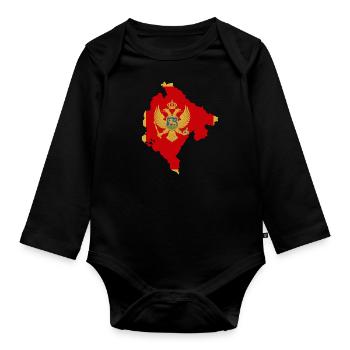 Montenegro Flagge Landkarte Fahne - Baby Bio-Langarm-Body - Schwarz - Vorne