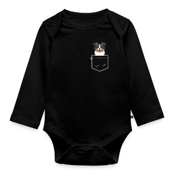 Australian Shepherd Gifts Dog Pocket Shirt Dog - Organic Longsleeve Baby Bodysuit - black - Front