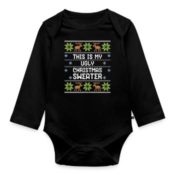 C'est mon pull de Noël laid - Noël laid - Body Bébé bio manches longues - noir - Devant