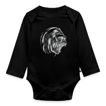 Gorilla Kopf Schrei - Baby Bio-Langarm-Body - Schwarz - Vorne