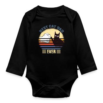 Chemise Vintage Best Cat Dad Ever - Body Bébé bio manches longues - noir - Devant