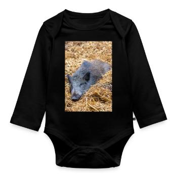 Wild boar (in German wild boar) Sus scrofa - Organic Longsleeve Baby Bodysuit - black - Front