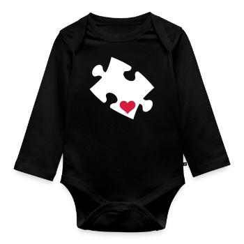 puzzle - Organic Longsleeve Baby Bodysuit - black - Front