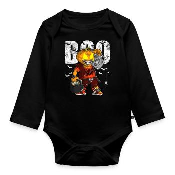 BOO Pumpkinhead Jackolantern Halloween Hommes Femmes - Body Bébé bio manches longues - noir - Devant
