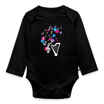 Harp Music Notes Design for Harp Musicians - Organic Longsleeve Baby Bodysuit - black - Front