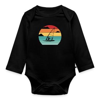Sailboarding Surfer Water Sports Wave Rider - Organic Longsleeve Baby Bodysuit - black - Front