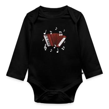Akkordeon Music Note Design für Musikakordeonist - Baby Bio-Langarm-Body - Schwarz - Vorne