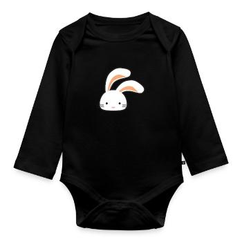 Cute rabbit with long ears - Organic Longsleeve Baby Bodysuit - black - Front
