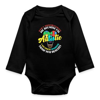 Autisme Ne sous-estimez pas une personne autiste - Body Bébé bio manches longues - noir - Devant