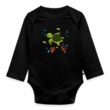 Turtle Turtlediving - Organic Longsleeve Baby Bodysuit - black - Front