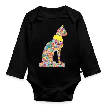 Cat Flower Pharaohs Ancient - Organic Longsleeve Baby Bodysuit - black - Front