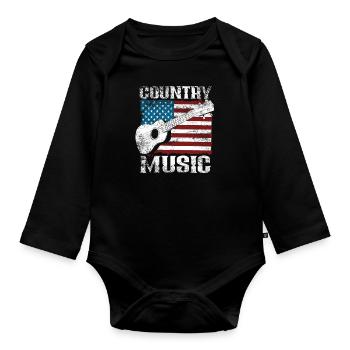 Country Musique drapeau américain guitare - Body Bébé bio manches longues - noir - Devant