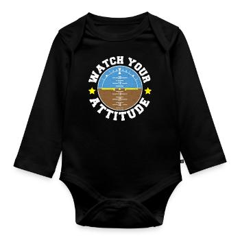 Watch Your Attitude - Pilot - Baby Bio-Langarm-Body - Schwarz - Vorne