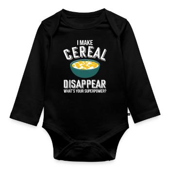 Cereals Cornflakes Frühstück Cerialien Müsli Essen - Baby Bio-Langarm-Body - Schwarz - Vorne