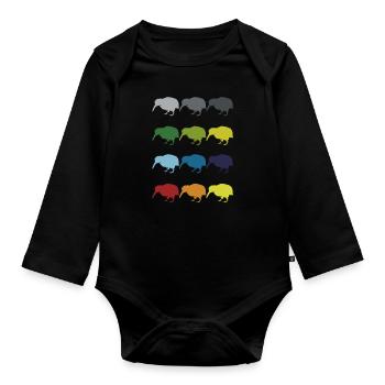 Neon Pop Art Retro Kiwi oiseau de course Idée cadeau - Body Bébé bio manches longues - noir - Devant