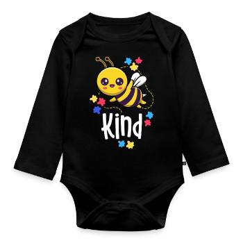 Les cadeaux de sensibilisation à l’autisme soyez des aspergers d’abeille aimable - Body Bébé bio manches longues - noir - Devant