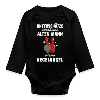 Kegeln Kegler Kegel Opa Geschenkidee lustig - Baby Bio-Langarm-Body - Schwarz - Vorne