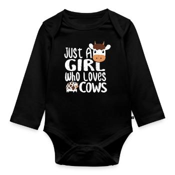 Just A Girl Who Loves Cows - Kuh - Baby Bio-Langarm-Body - Schwarz - Vorne