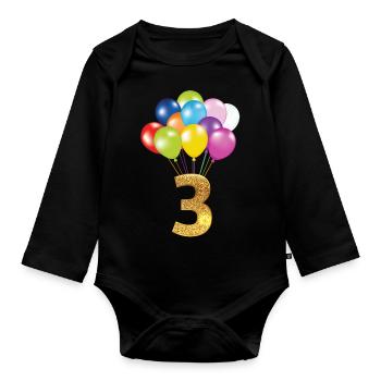Joyeux anniversaire pour 3 enfants - Body Bébé bio manches longues - noir - Devant