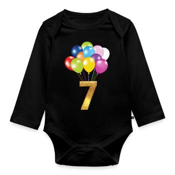 7 enfants fêtent leur heureux anniversaire - Body Bébé bio manches longues - noir - Devant