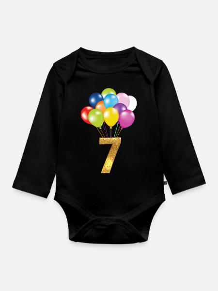 7 barn födelsedag grattis på födelsedagen - Ekologisk långärmad babybody - svart