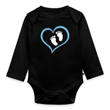 Empreinte de bébé garçon avec cœur - Body Bébé bio manches longues - noir - Devant