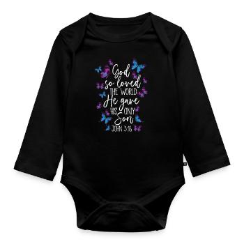 Christian bible verse religion - Organic Longsleeve Baby Bodysuit - black - Front