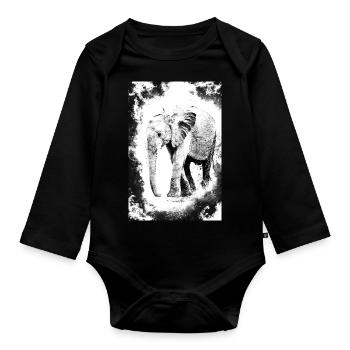 elephant in black and white - Organic Longsleeve Baby Bodysuit - black - Front