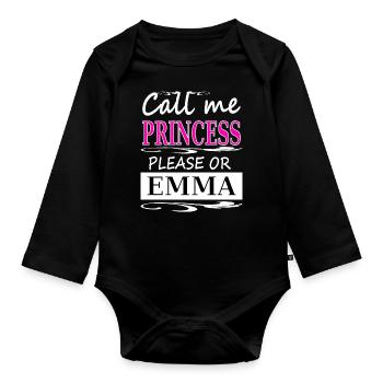 mon nom est Emma, mon nom est Emma, cadeau de nom de jeune fille - Body Bébé bio manches longues - noir - Devant