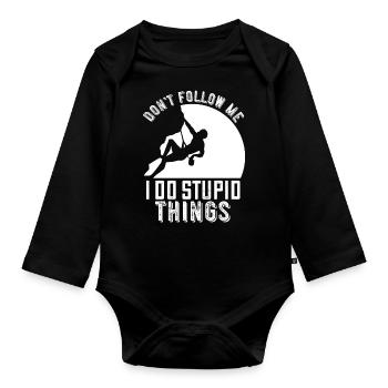 Climbing funny saying gift climber mountains - Organic Longsleeve Baby Bodysuit - black - Front